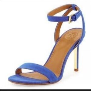 TORY BURCH- Women's blue suede heels with gold- Size: 6 1/2M